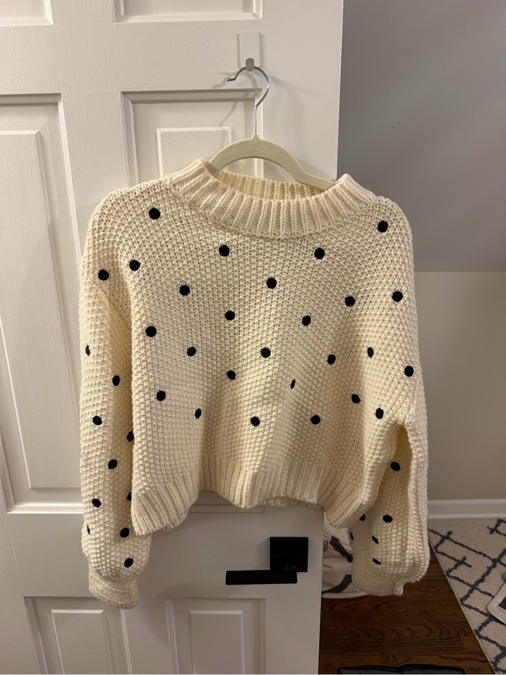 Sugarlips Cream Knit Sweater with Black Polka Dots
